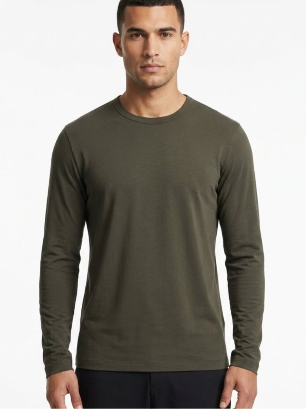 Theory Men's Long Sleeve Crew Tee Olive Green layered cuff 236 every day work